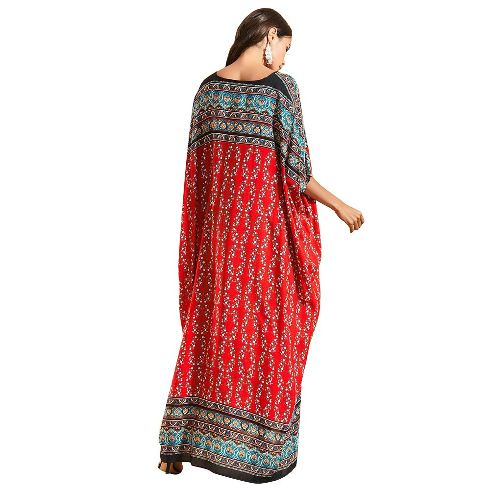 Dubai maxi kaftan naiset muslimi mekko print boheemi ranta kesä kaftaani viitta oversize arabi puku abayas islamilainen vaatteet