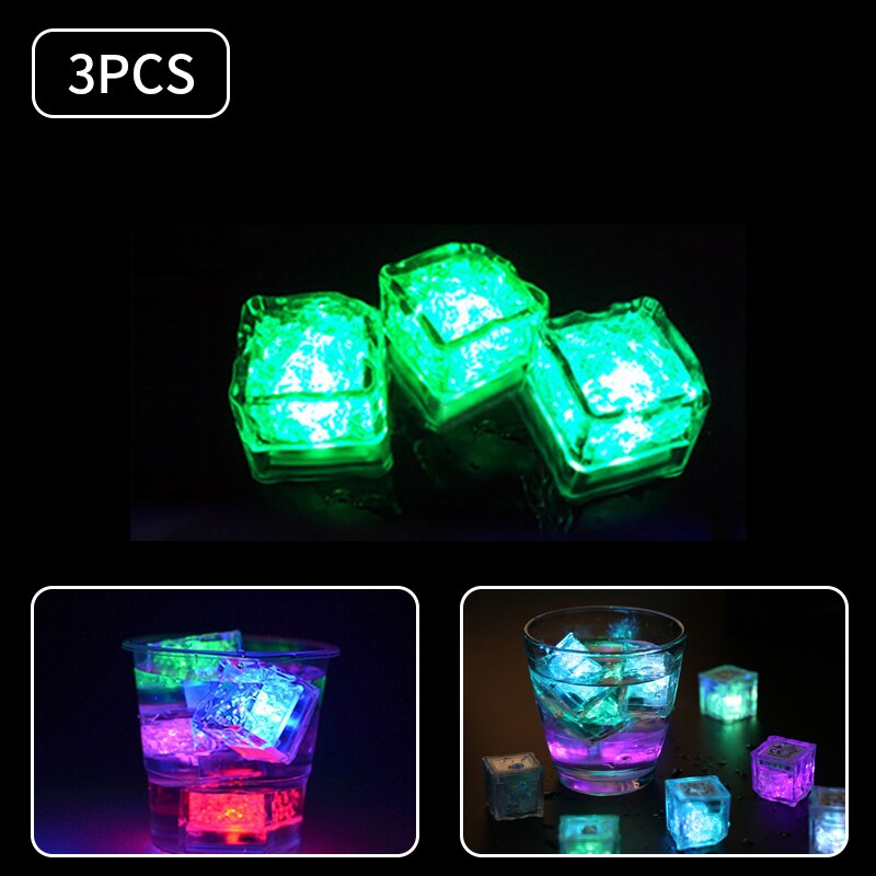3 stuks led-ijsblokjes, lichtgevende ijsblokjes, kleurrijke vloeistofsensorblokjes voor drankjes, nachtlampje, feestbar, bruiloft, beker, decoratief: C