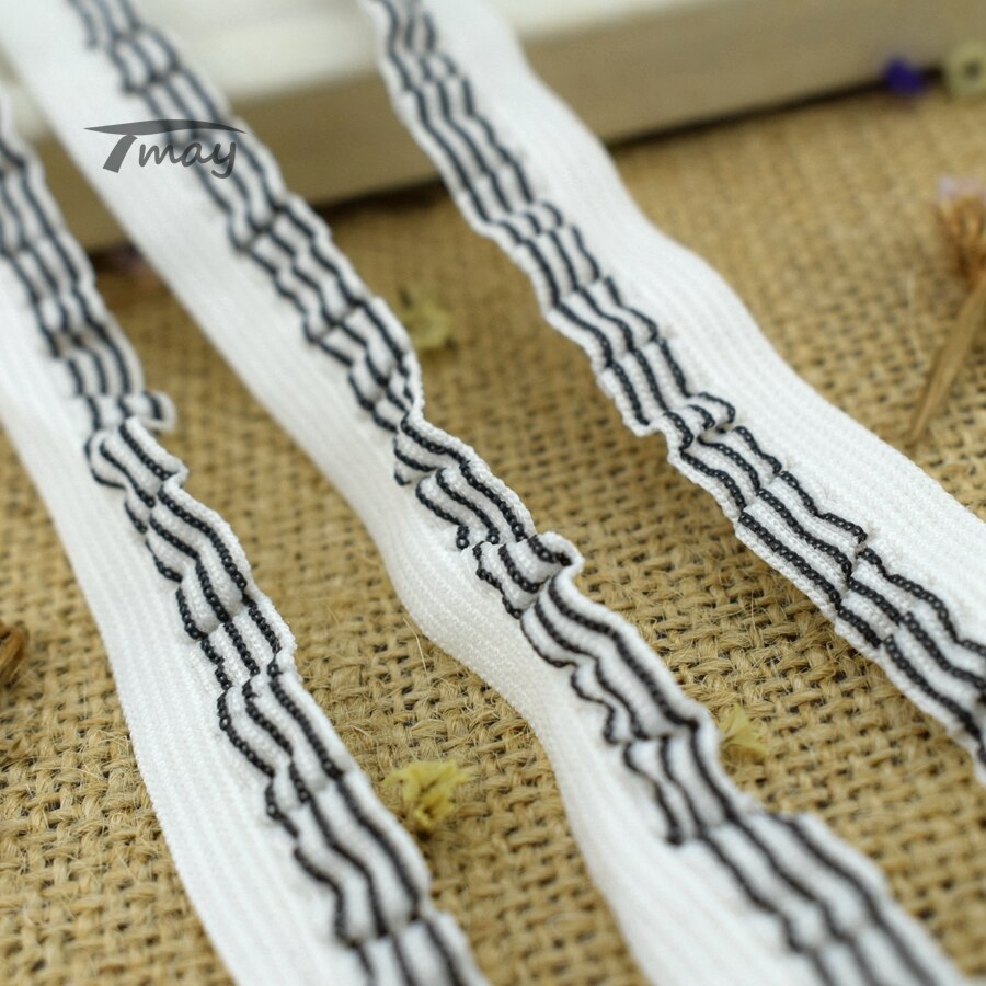 #1433 strepen ruche kant stof 4 yards/lot 13mm(4/8 ") elastische kant rand lint kant rand grosgrain lint stretch kant gehaakt