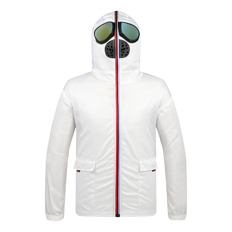 Antiviral Helmet mask jackets with glasses Anti-spitting Hat Dustproof Men's Jacket Mesh Mask Coat Mens: white / 4XL