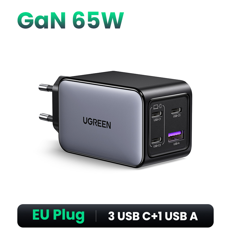 Ugreen 65W Gan Oplader Snel Opladen 4.0 3.0 Pps Pd 3.0 Snellader 3 Usb C Voor Macbook Air Laptops Tablets Iphone 16 15 14 Pro: eu