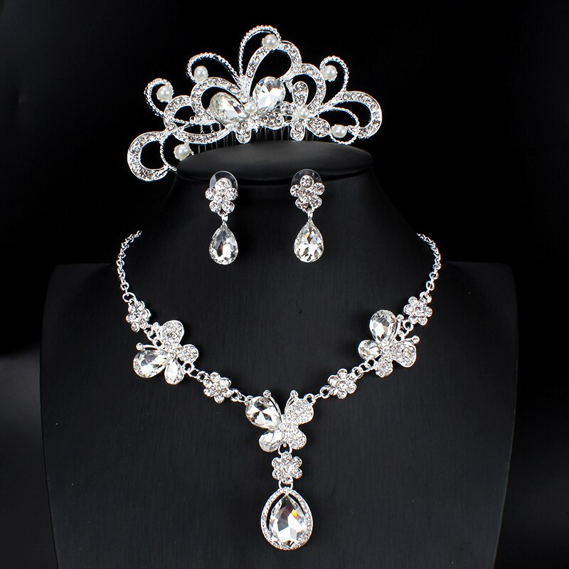 Bride Crystal Pearl Costume jewelery sets Rhinestone Choker Necklace Earrings Tiara Bridal Women Wedding Jewelry Set: 2