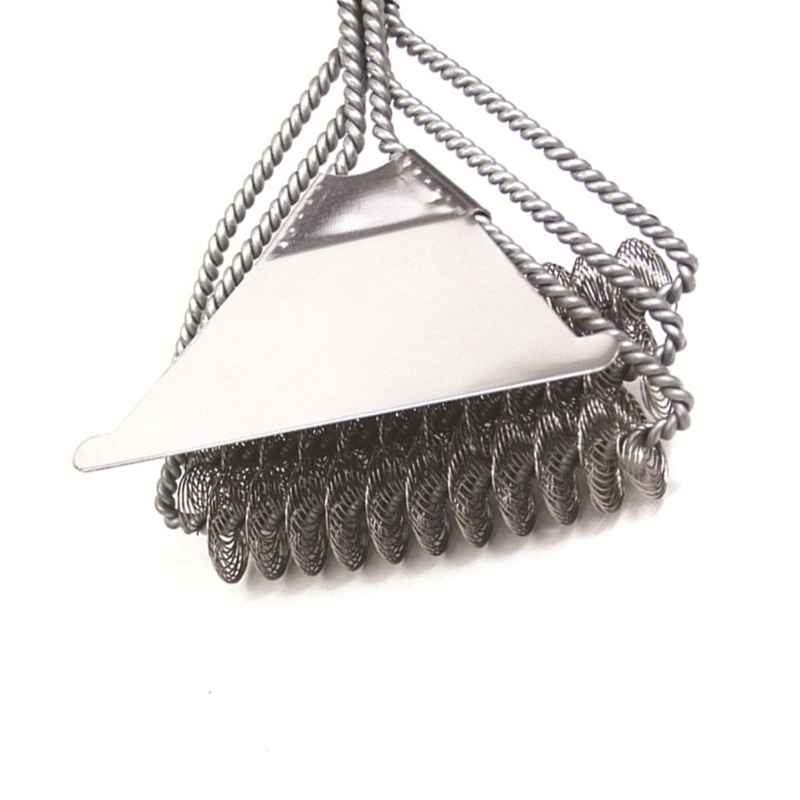3 In 1 Stainless Steel Bristle Grill Brush and Scraper Metal Mesh Wire BBQ Grates Triple Cleaning Tool with Long Handle Barbecue