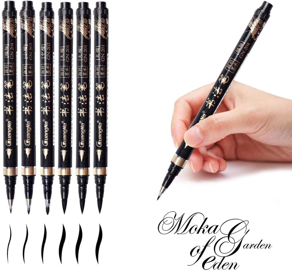 Kalligrafie Pen - Reastar 6 Stuks Black Brush Marker Pen Hand Belettering Pennen-Voor Belettering, Beginners Schrijven, handtekening