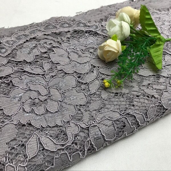 French African Lace Fabric 150CM Diy Handmade Exquisite Eyelash Embroidery Lace Fabric Clothes For Wedding Dress Accessories: Gray