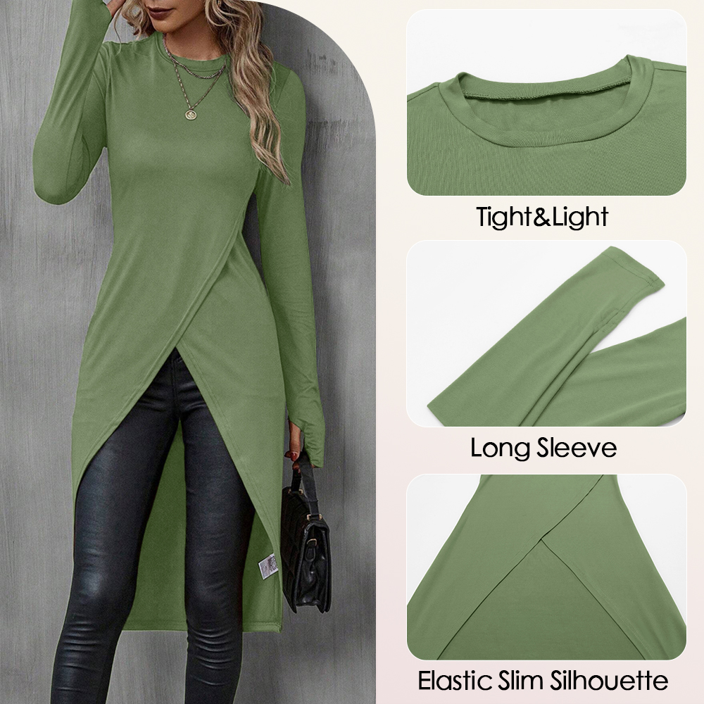 Mia Muse Camisetas de otoño para mujer, camisetas francesas decentes lisas de manga larga con cuello redondo, camisetas largas de calle
