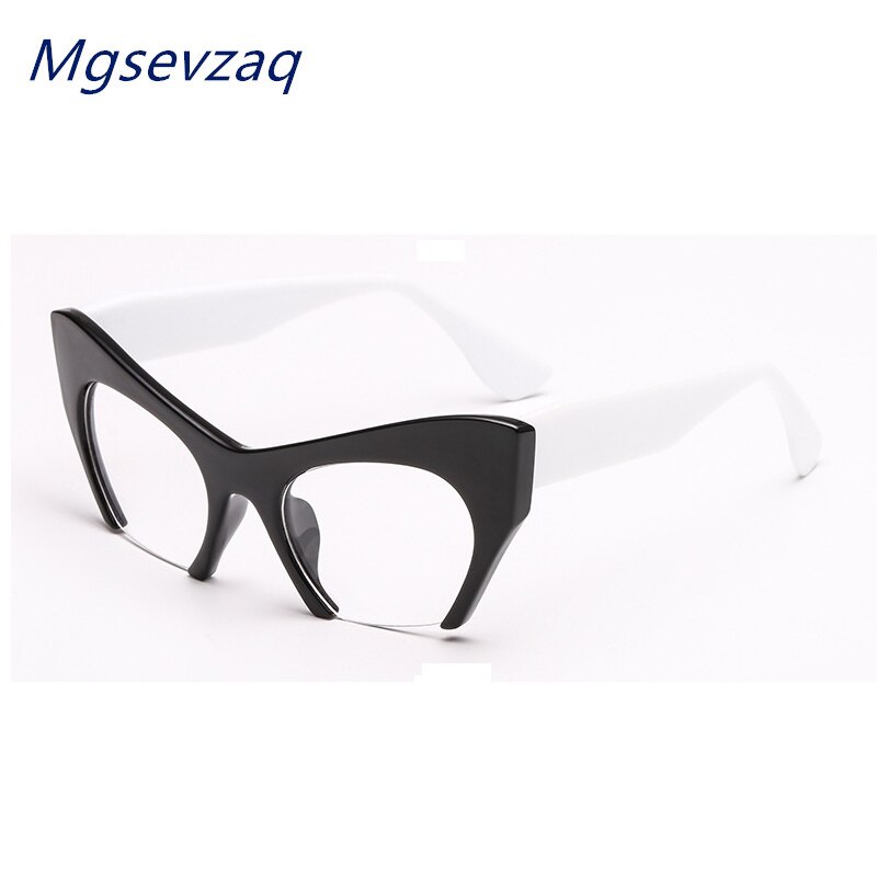 Trendy kvindelige briller halv stel cat eye personlighed klassisk all-match transparent brille stel: C6
