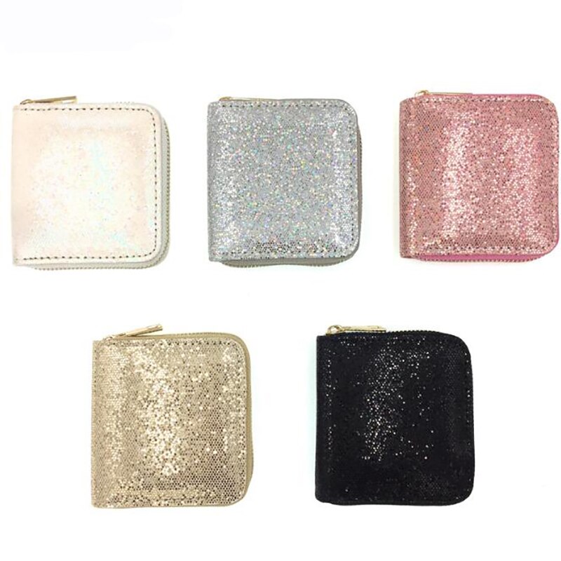 Läder paljett kort plånbok dam tofs dragkedja plånbok glitter dam små kreditkortshållare plånböcker