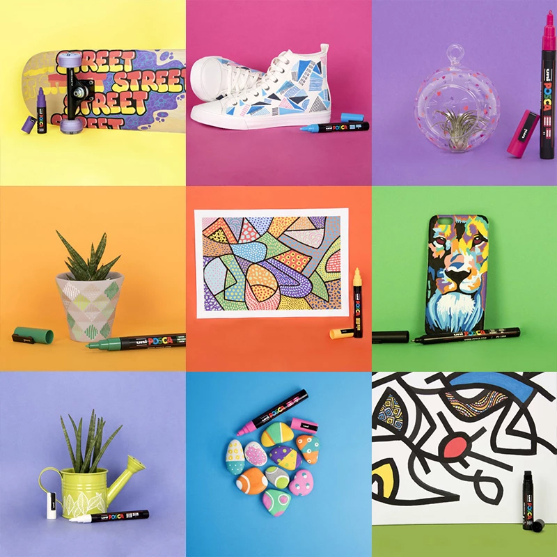 Uni Posca – ensemble complet de marqueurs de peinture acrylique, stylos PC-1M PC-3M PC-5M 7/8/12/15/24/29C pour peinture sur roche, Frabric, verre/métal, Graffiti