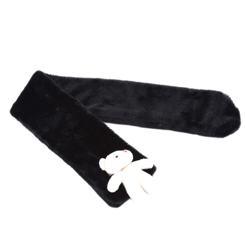 Bufanda de pelo de conejo de imitación para niños y niñas, pañuelo cálido de Color puro para el cuello, de felpa, para Otoño e Invierno: black