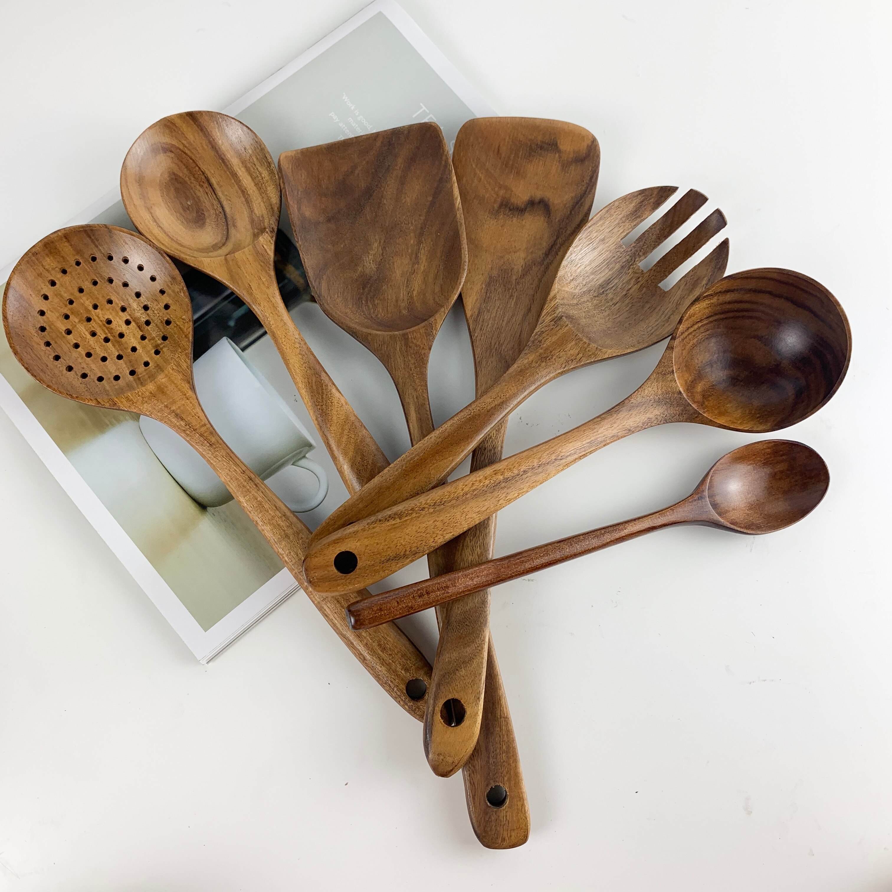 Teak natural wood tableware spoon colander spoon special nano soup skimmer cooking spoon wooden kitchen tool kit