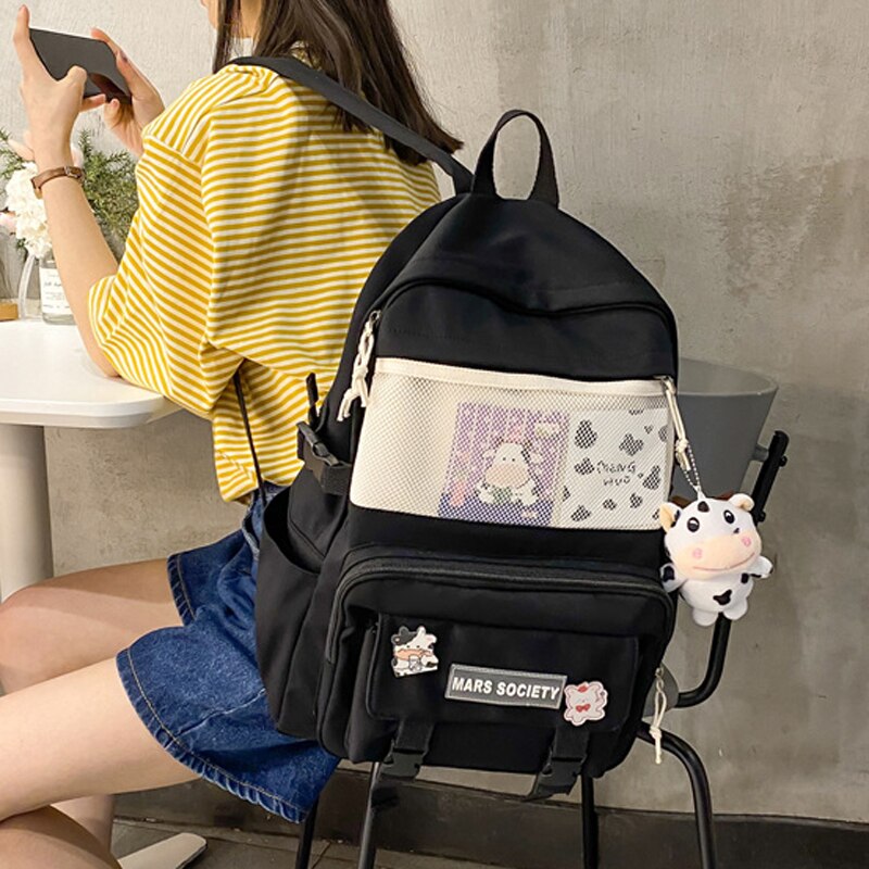 DIEHE Multifunction Nylon Women Backpack Female Transparent Pocket Small Travel Bag Girl Schoolbag Book Bag Kawaii Backpack