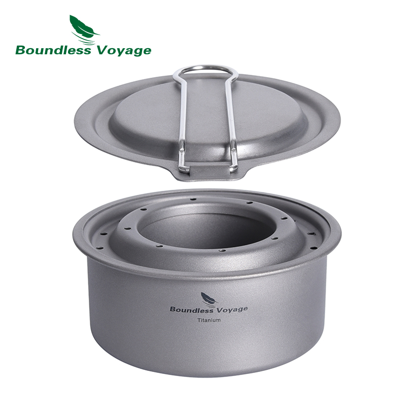 Boundless Voyage Ti15158B Titanium militaire kantine met camouflagezak, grote capaciteit, niervormige campingpot, panset met deksel en hangketting