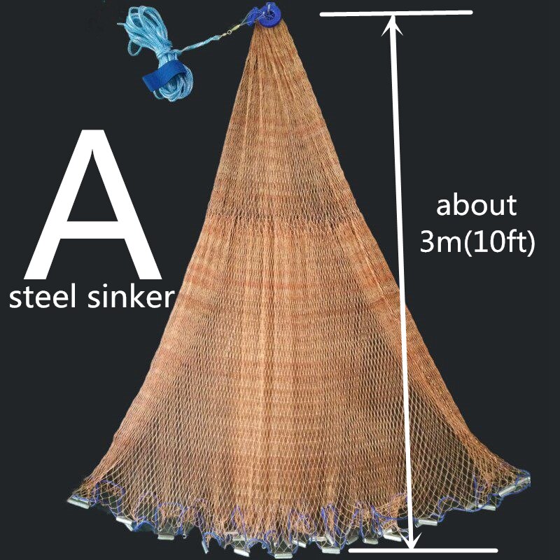 Multifilament line med synke usa støbt net fangst fisk netværk udendørs hånd kaste fiskenet lille net gællenet: A60