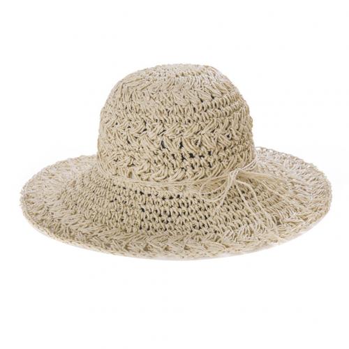 Kvinder foldbar hæklet strik halmblonde slips stor randen hat solbeskyttelse solhat udendørs streetwear sommer strandhue: Beige