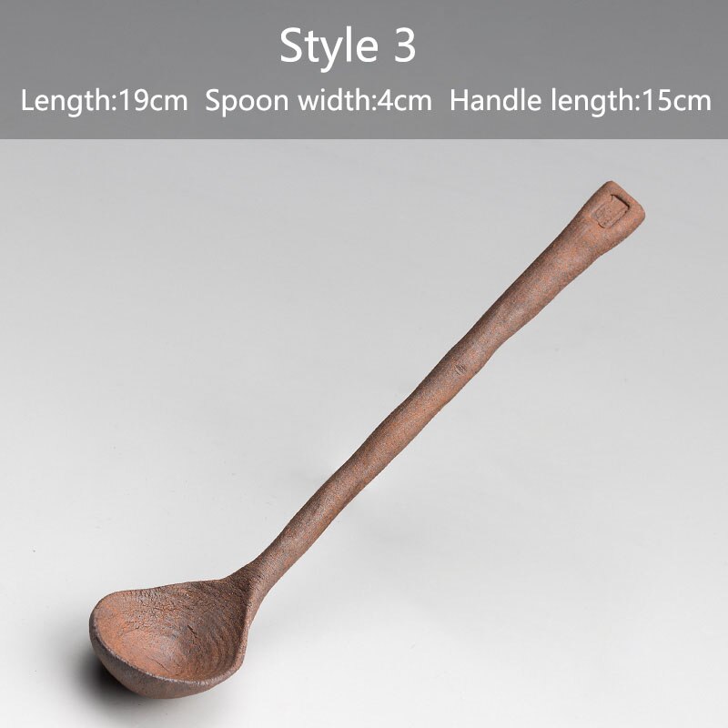 Creativity Coffee Tea Spoons Hand-made Ceramics Retro Teaspoon Seasoning Sugar Jam Large Long Handle Mixing Spoon: Style 3