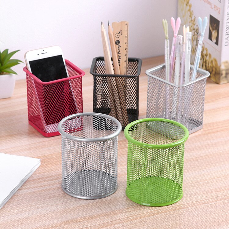 Metal Mesh Square Pen Pot Case Pencil Holder Office Desk Stationery Container Organiser Durable Pencil Case Black