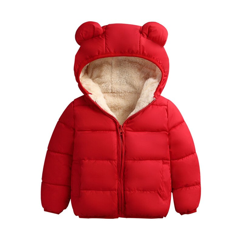 Parkas gruesas y cálidas para bebé de 1 a 5 años, abrigo con cremallera, chaqueta de plumón acolchada de algodón con capucha frontal abierta, Unisex: Rojo / 1T