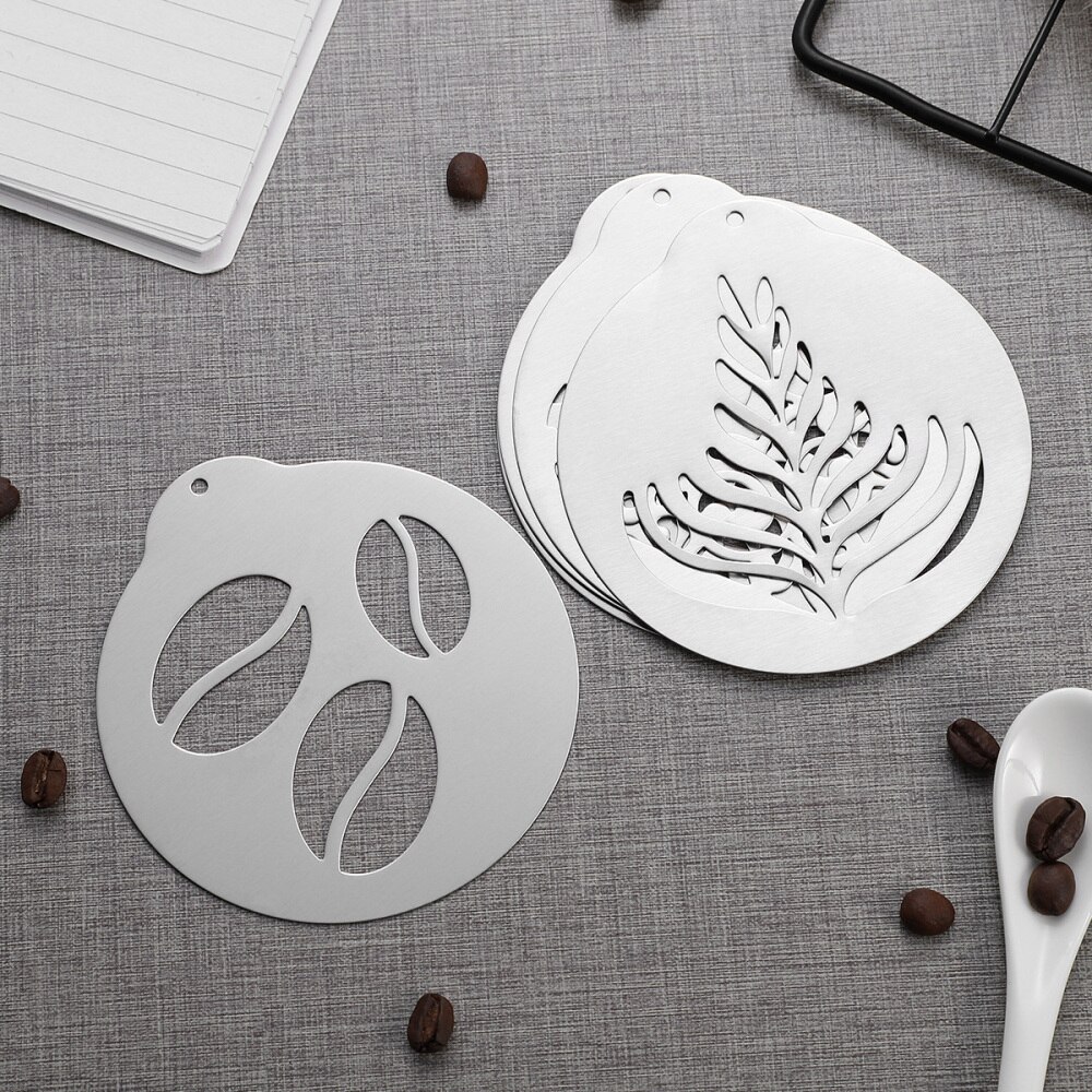 Bestonzon 5 stuks roestvrijstalen koffiesjablonen, barista-cappuccino-sjablonen, koffiekransvorm, taartdecoratiegereedschap
