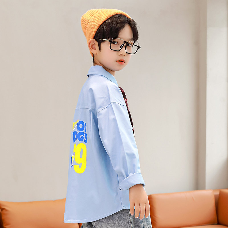 Chemises à la de Style anglais pour enfants, vêtements avec cravate, 100% coton, manches longues, uniforme scolaire pour garçons, offre spéciale