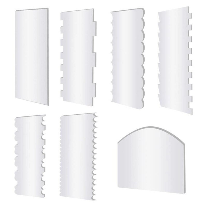7Pcs Clear Acrylic Cake Scraper Decorating Comb Set, Cake Icing Scraper Smoother Toolset for Kitchen, for DIY Cake