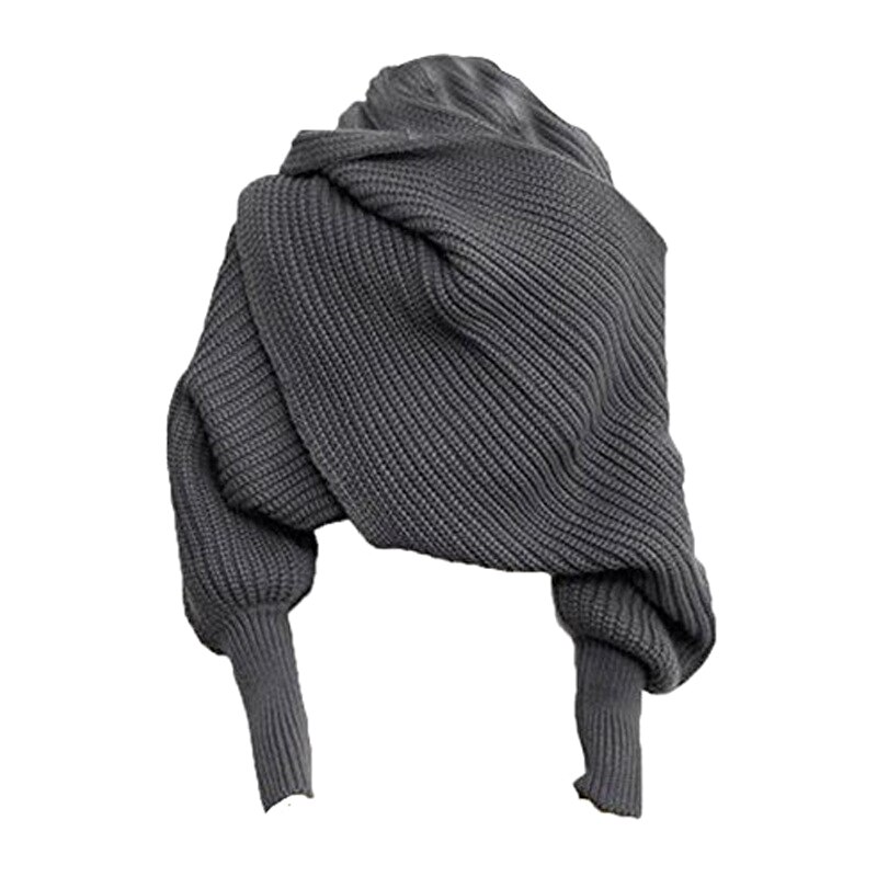 Kvinder strikket sweater toppe tørklæde med ærme wrap vinter varm sjal tørklæder edf 88: Mørkegrå