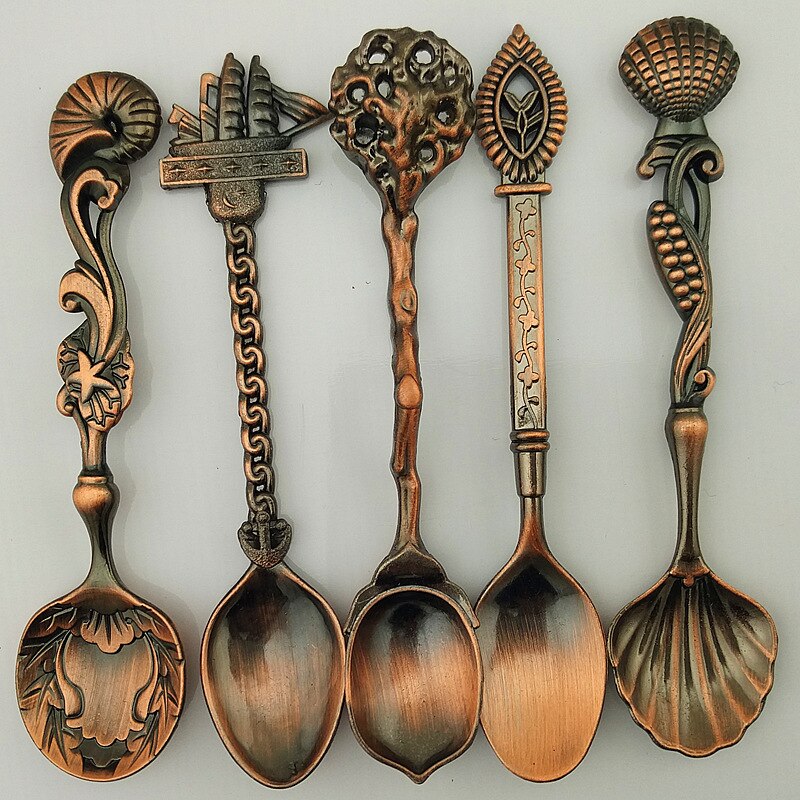 5 unids/set de cocina bar comedor estilo real clásico bronce tallado pequeña cuchara de café Mini cuchara de postre para aperitivos