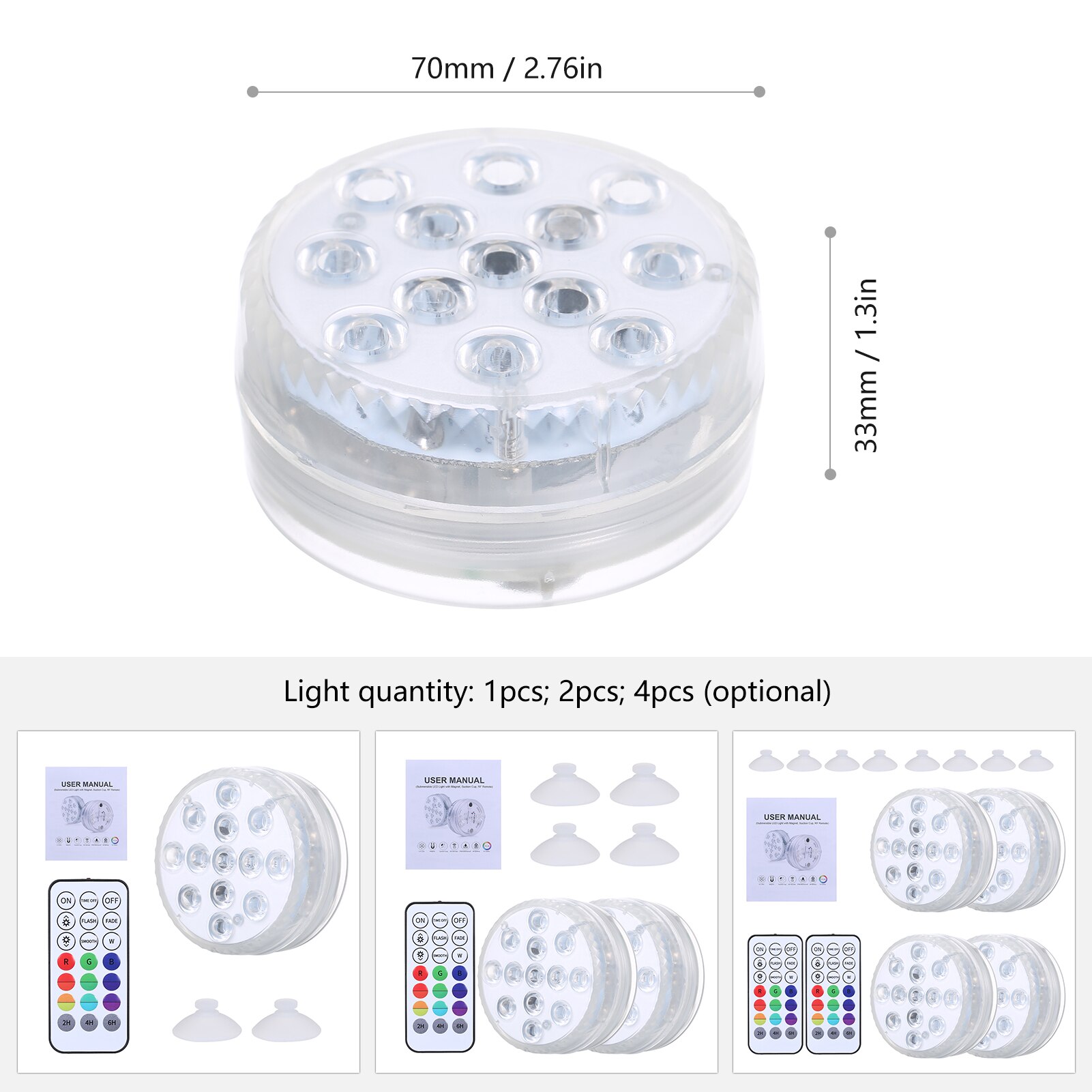16 Colors Submersible Led Lights With Magnet and Suction Cup Pond Fountain Underwater LED Night Light for Pool Fishtank