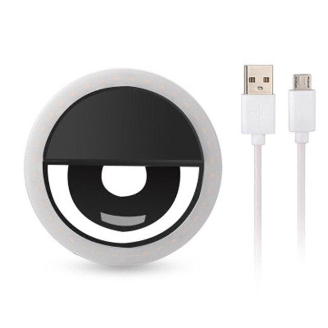 Usb Charging Selfie Ring Led Phone Clip Light Lamp Mobile Phone Lens LED Selfie Lamp Ring Flash Lenses For Iphone Samsung Huawei: black