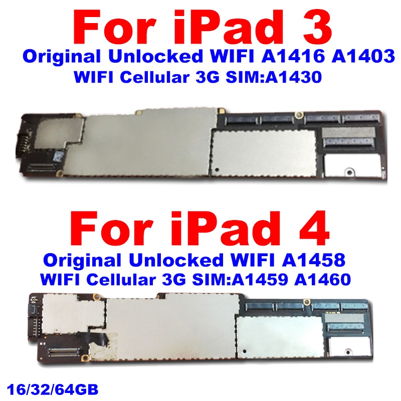 A1403 / A1416 Of A1430 Moederbord Voor Ipad 3 Moederbord Volledige Chips,A1458 A1459 Originele Unlockfor Ipad 4 Logic Board