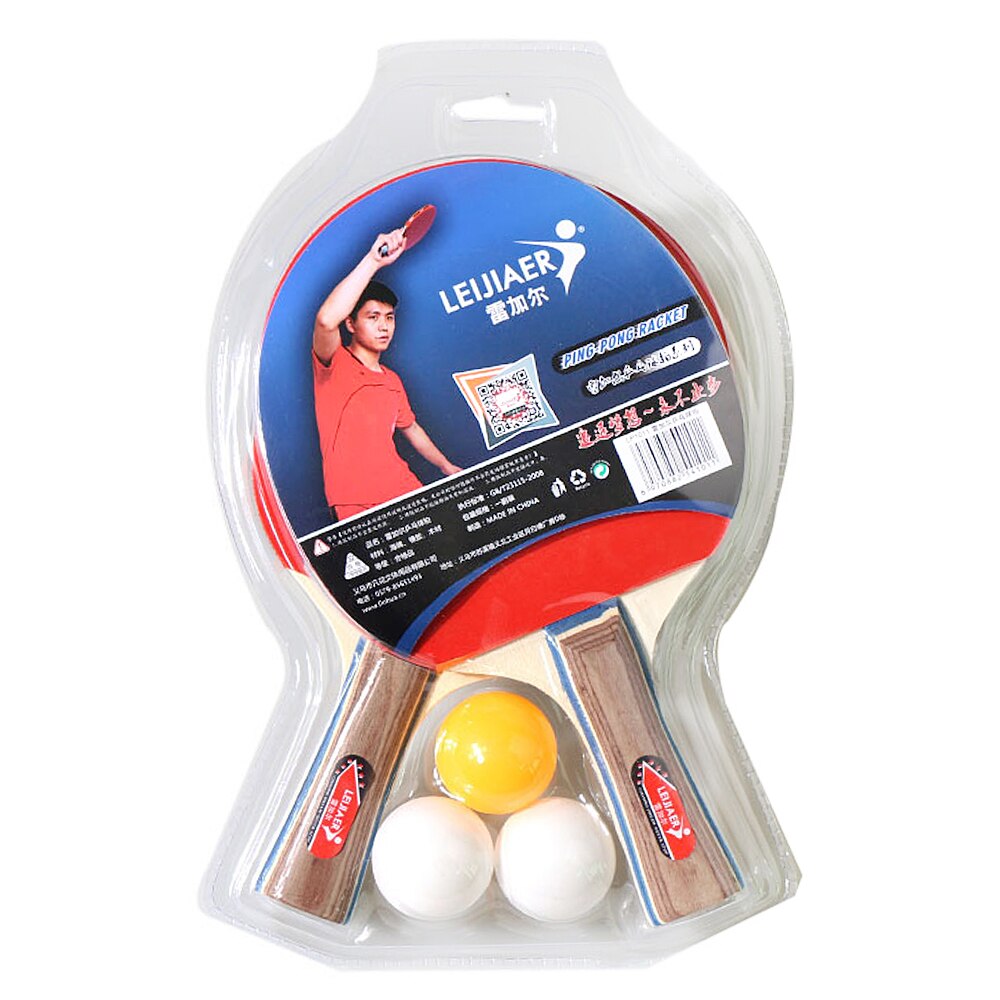 2 stk / mye bordtennisracket racket dobbel ansikt kviser i lang kort håndtak ping pong padle racket sett med pose 3 baller