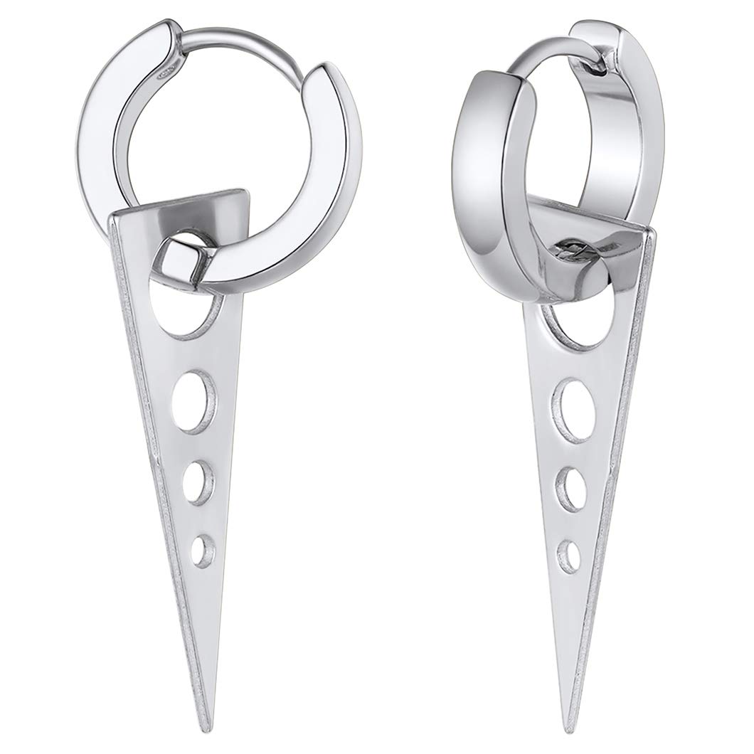1 Paar Rvs Scharnierende Huggie Oorringen Voor Mannen Vrouwen Punk Dangle Driehoek Piercing Oorbel Sieraden: Silver
