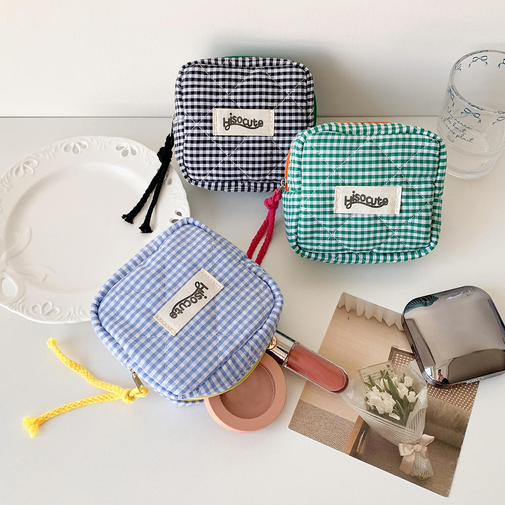 Ins Style Plaid Mini Geldbörse Tragbare Kosmetik Aufbewahrungstasche Dame Lippenstift Tasche und Kartenhalter Kawaii Tofu Kissen Tasche