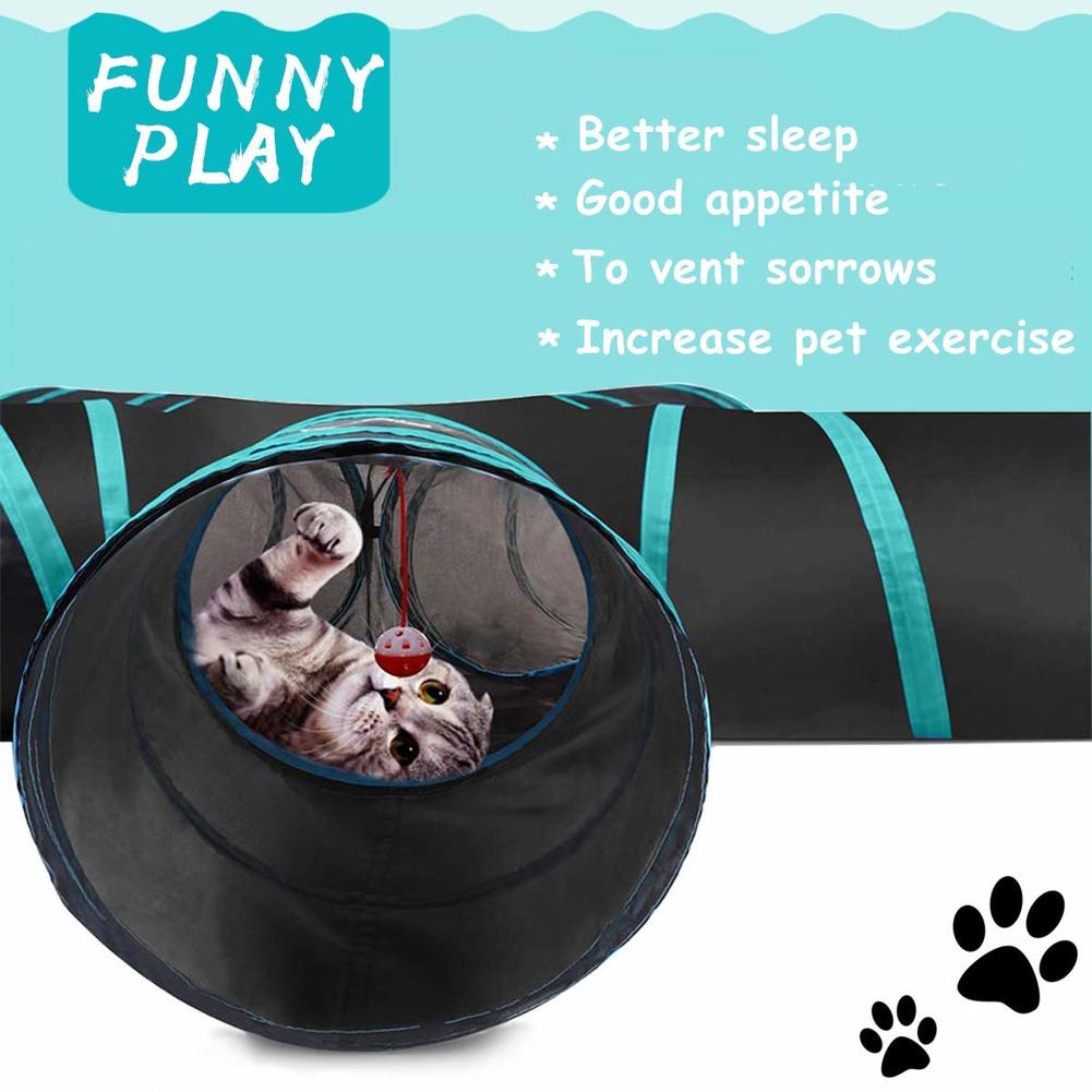 2/3/4- vejs kattetunnel sammenklappelig kæledyrspil tunnelrørlegetøj med et klokkelegetøj til kat hvalpekat indendørs udendørs kat træning legetøj