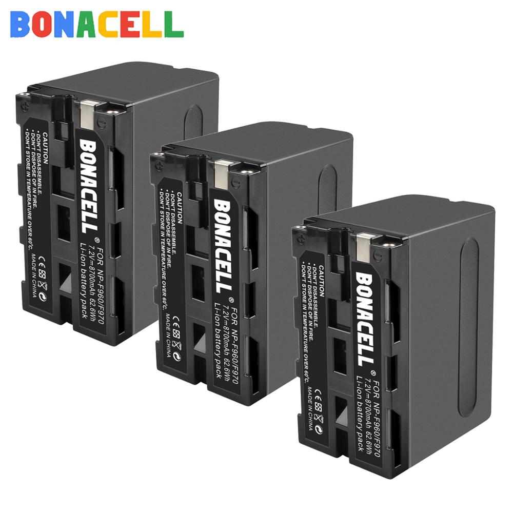 Bonacell NP-F960 Camera Battery - 7.2V 8700mAh Li-ion Rechargeable for Sony Cameras: 3 Batteries