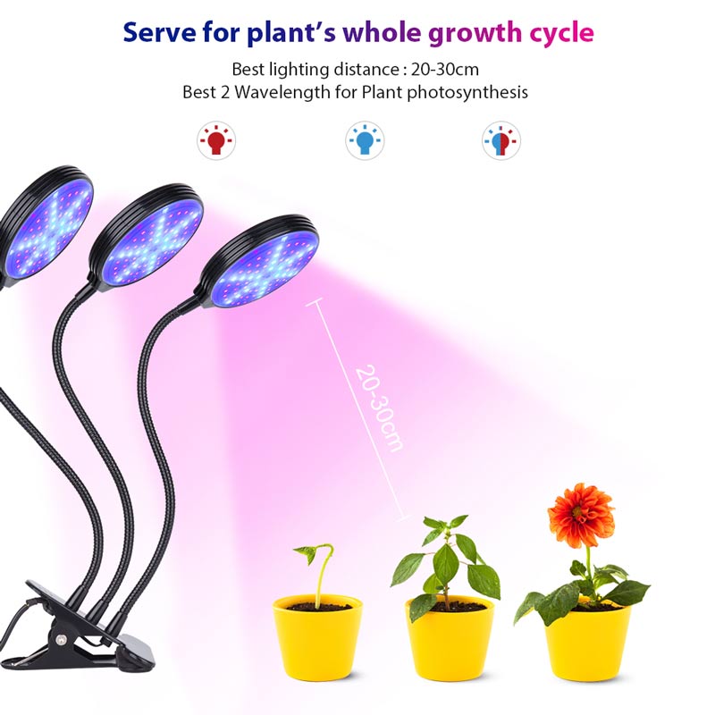 45W 3-Head Plant Light Usb Flexibele Timing Dimmen Led Waterdichte Plant Grow Lamp Met Clip Voor Kas bloempot