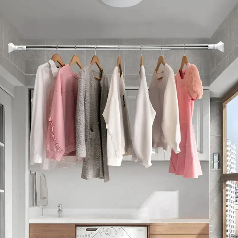 【Adjustable 】The inner rod has a spiral . The length of the white shower curtain rod is controlled by the knob and can be
