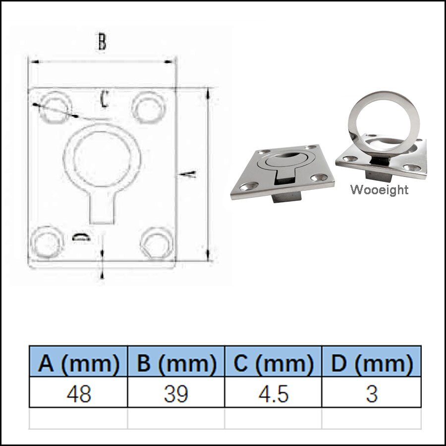 Wooeight 48*39mm 316 Stainless Steel Boat Accessories Marine Ring Handle Cover Flush Hatch Locker Cabinet Pull Lift