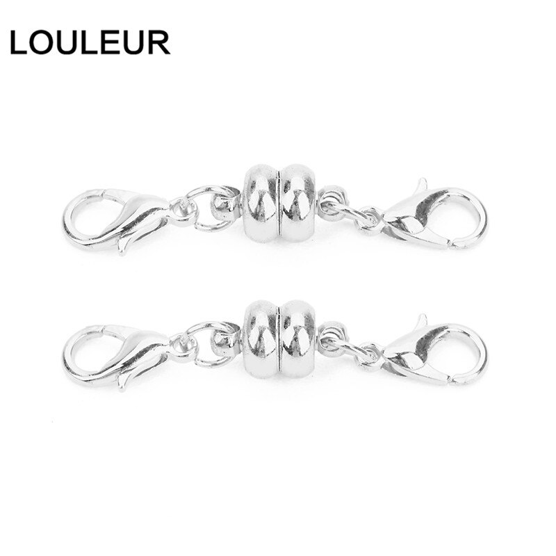 10set/lot 38*7mm Copper Magnetic Clasps With Lobster Clasps Connectors For Necklaces Bracelets Clasp Hooks DIY Jewelry Findings: silver