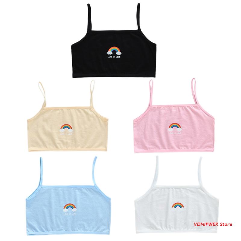 Estudiante pubertad chica verano sujetador de entrenamiento lindo Arco Iris dibujo de nube ropa interior transpirable capa Bralette sin aros