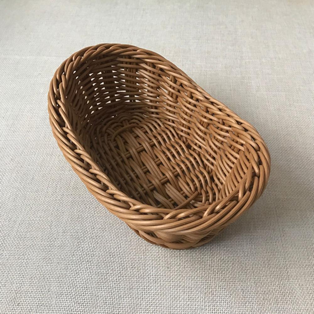 Wicker Woven Basket Bread Tray Serving For Food Fruit Cosmetic Storage Tabletop Bathroom Storage Kitchen Organizer