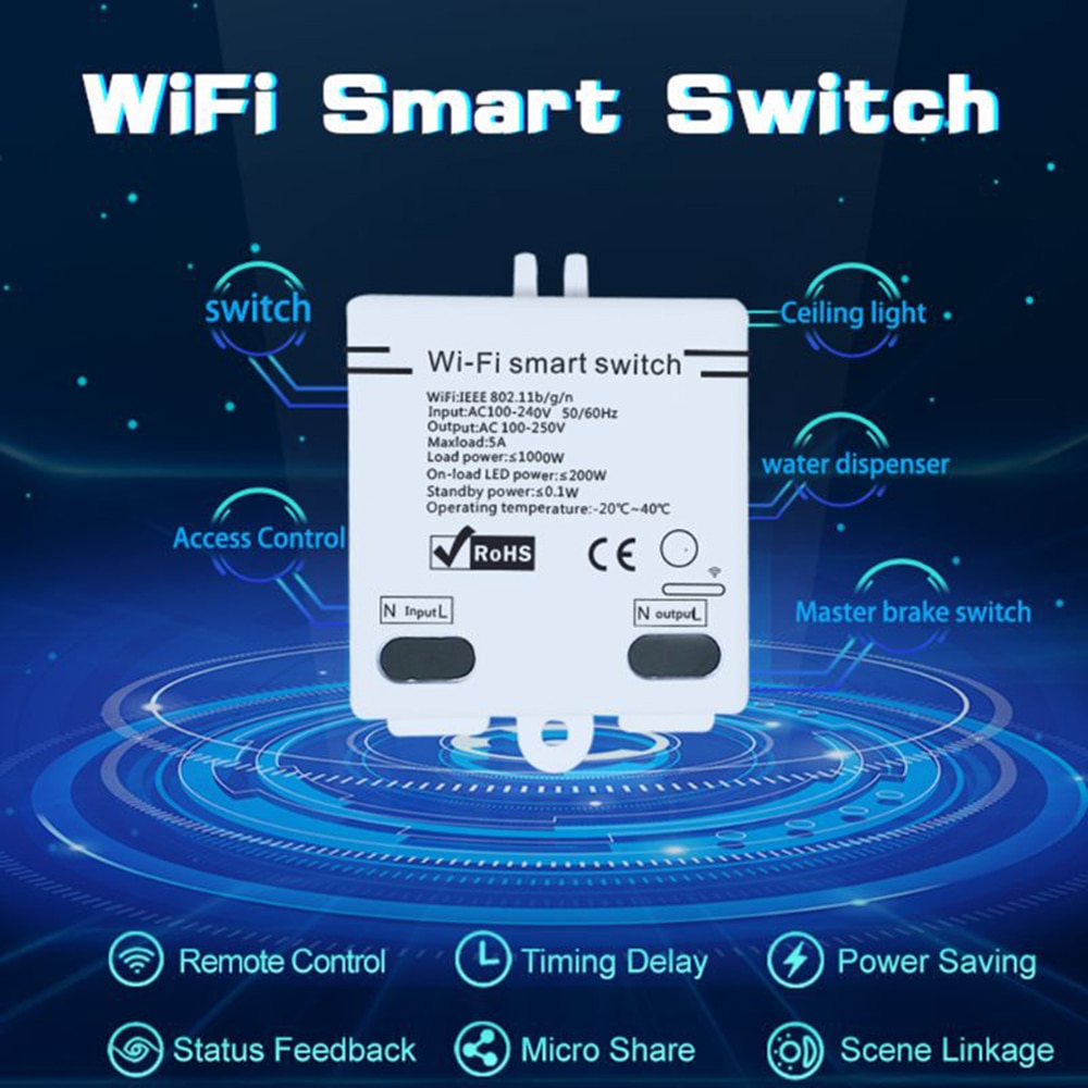 Wifi Switch Timer Wireless APP Remote Control Intelligent Home Module AC100-240V 5A for Home Appliances and Lamps