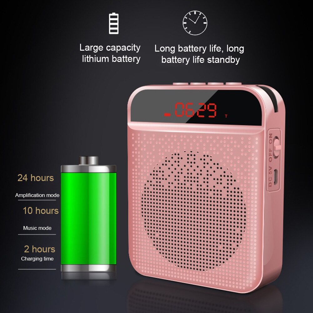 Multifunction With Microphone Loudspeaker Meeting For Teachers Travel Portable Bluetooth Voice Amplifier Party Training Wired: Rose Gold