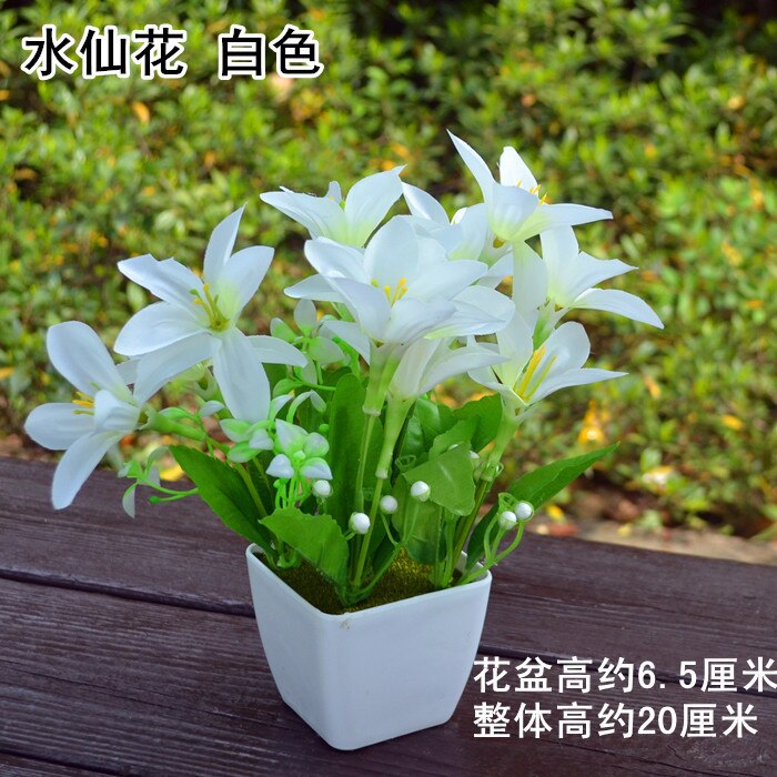 Artificial Narcissus Plants Bonsai Fresh Green Plants Bonsai Desktop Small Potted Office Mini Pot: Square Pots Daffodils White