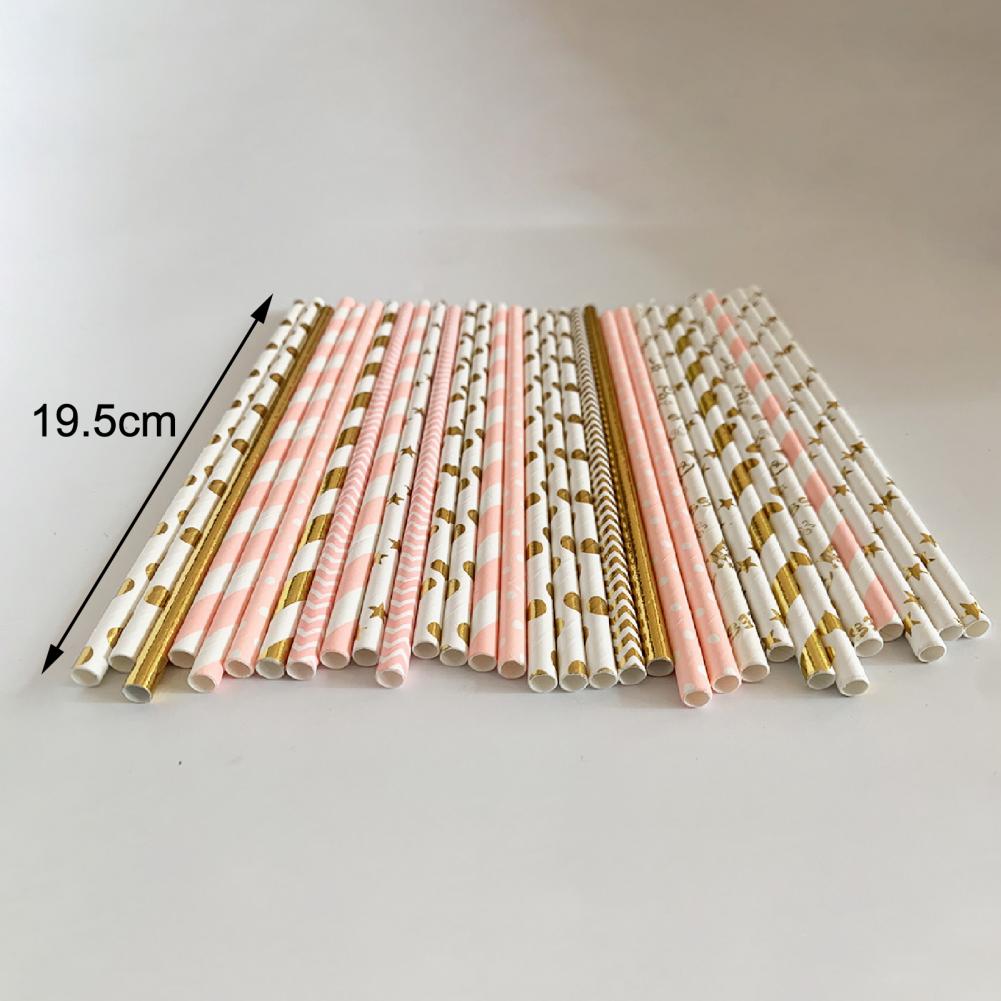 25Pcs/Bag Paper Drinking Straw Wide Application Disposable Stylish Stripe Pattern Water Straw for Home