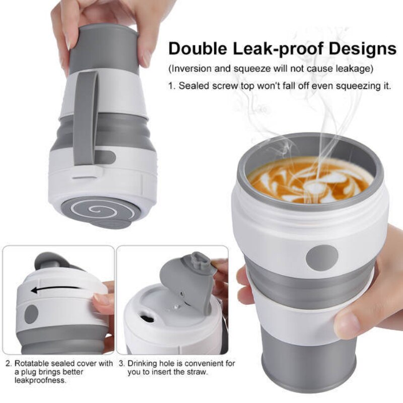 1 Pc Opvouwbare Koffie Cup Met Lekvrije Deksel Inklapbare Food Grade Platina Silicagel Vriendelijke Ppstraw Isolatie Mouw cup