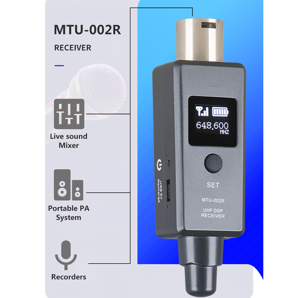 Microphone Wireless Transmitter Receiver System USB Rechargeable Support Power For Dynamic Mic/condenser Mixer Speakers