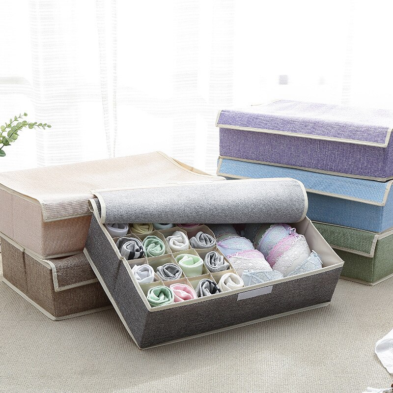 Cajón de almacenamiento de sujetador, organizador de armario, cajas plegables de algodón lavable, caja de acabado de lino portátil con cubierta, ropa interior y calcetines
