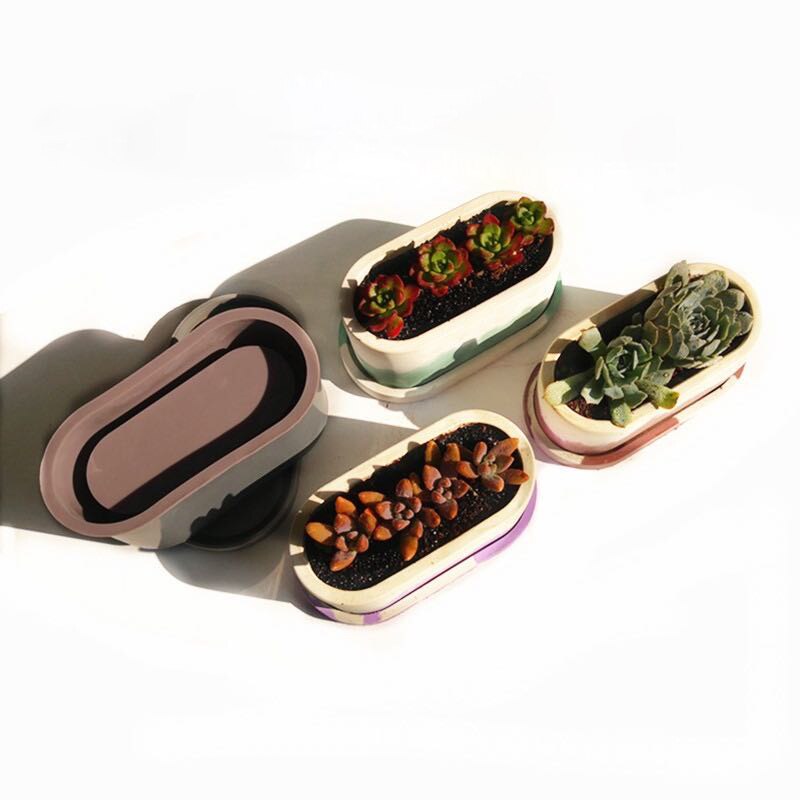 Concrete Planter Molds Silicone Molds for Concrete Cement DIY Flower Pot Molds Oval Garden Pot Molds Silicone Oval Tray Molds