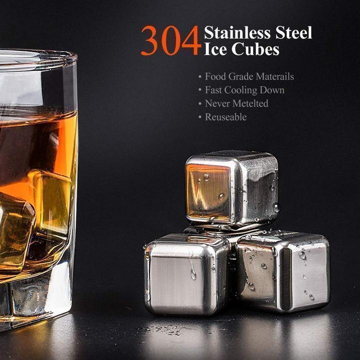 1/4/6/pc Whisky Stones Ice Cubes Set Reusable Food Grade Stainless Steel Wine Cooling Cube Chilling Rock Party Bar Tool